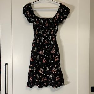Streetwear Society - Black floral dress with fitted waist. Size S - fits M.